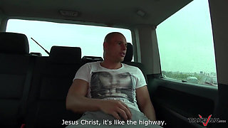 Rainy day help us to get naive brunette to car and fuck her