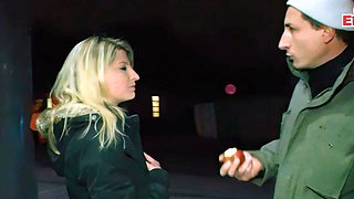 Skinny German blonde teen persuaded to have sex from street