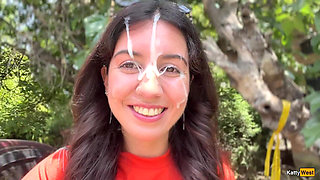 Public Blowjob in the Bushes with Stranger and Crazy Cumwalk Covered in Cum