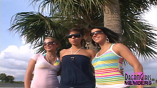 Three Hotties Play Naked on a Public Beach