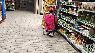 Crazy Rebeca Addams in Jeans Buttcrack at the Supermarket