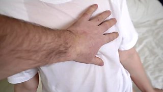 My horny stepsister comes to my room and gives me a nice blowjob. Then she starts riding my cock and gets her pussy creampied