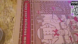 Blonde Woman with Big Boobs Plays with Vibrator in Kitchen