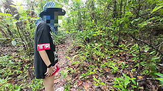 Thai Girl Walking Showing Along the Side of the Field Road in the Countryside Thai Outdoor Public