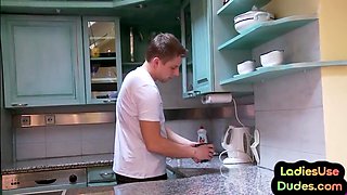 Femdom CFNM secretary fucks guy in threesome orgy with strapon