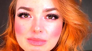 Busty redhead babe strips and masturbates