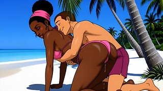 Beach Slutty: Sexy African Girl Enjoys Life on a Paradise Beach and Unexpectedly Meets a Lustful White Guy