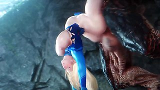 Big tiddied blonde Samus getting destroyed by a bunch of monsters