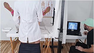 Wife Cheating On Cuckold During Ultrasound Without Him Seeing!