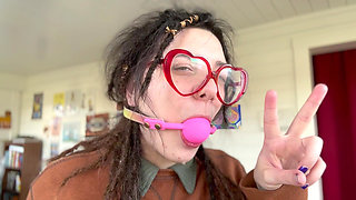 Nerdy Girl First Time Ball Gag Try on and Spit Play