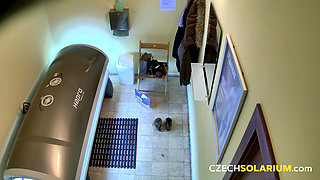 Czech Solarium 66: Young Brunette Slut Strips Down and Shows It All