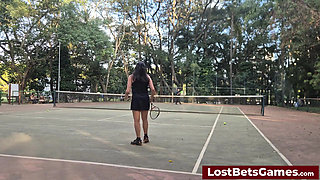 Rafaela and Igor Are Taking Their Strip Tennis Match Outside