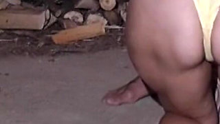 Hard wood! Grimey dirty blowjob & pussy creampie in the shed. MILF big tits!