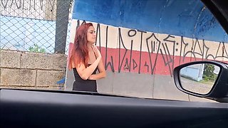 Risky Masturbation in the Car with a Hot Girl at the Bus Stop in Public!