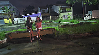 Two hot girls caught him masturbating inside the car and helped him cum