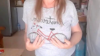 Striptease with Huge Tits and Pussy Fingering