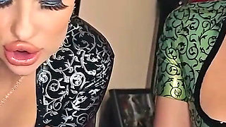 Jerking off a Real Dick in Latex Gloves From Two Dominas