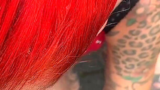 Two Horny Leather Tattoo Sluts Fuck Truck Driver at the Rest Area!