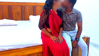Hot Indian Office Couple Hotel Room Fuck - Red Saree Wife Big Tits Lactating During Cowgirl