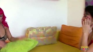 Pink Haired Babe & Brunette Slut Share a Big Black Cock - Threesome BBC Fuck