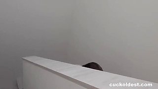 Horny Wife Sucks Her Lover's Hard Cock While Loser Husband Watches