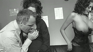 Classic Big Boobed Twins Fucked in the Office Black Stockings