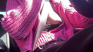 Italian Big Tits and Big Nipples MILF Artemisia Love Driving and Showing Her Hard Nipples Bouncing Boobs Flashing
