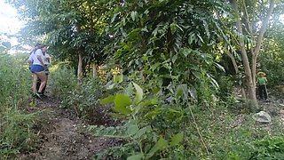 Two busty and big-assed women and an old man have a threesome in the jungle