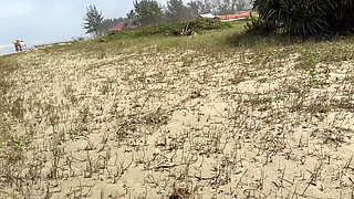 On the beach my wife and I invited a beachgirl to fuck she accepted because she was very horny! she has a pink pussy