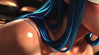 Fast Action - Blindfolded Blue-haired Beauty in a Steamy Onsen