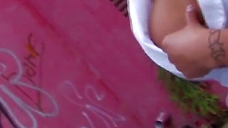 Great hottie fucked in the ass bent over a car